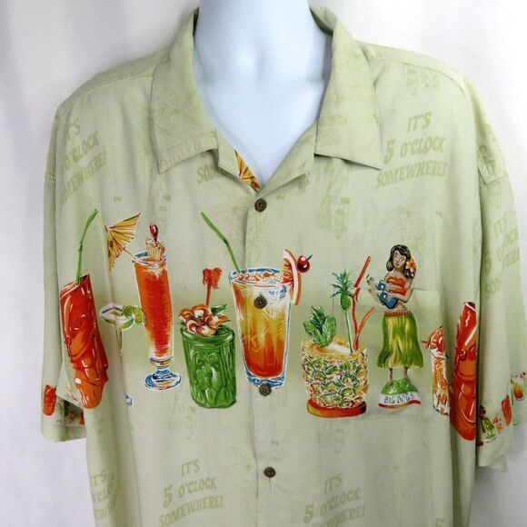 Big Dogs Hula Cocktail Shirt Size 4X Border Print Hawaiian Aloha - Picture 1 of 13